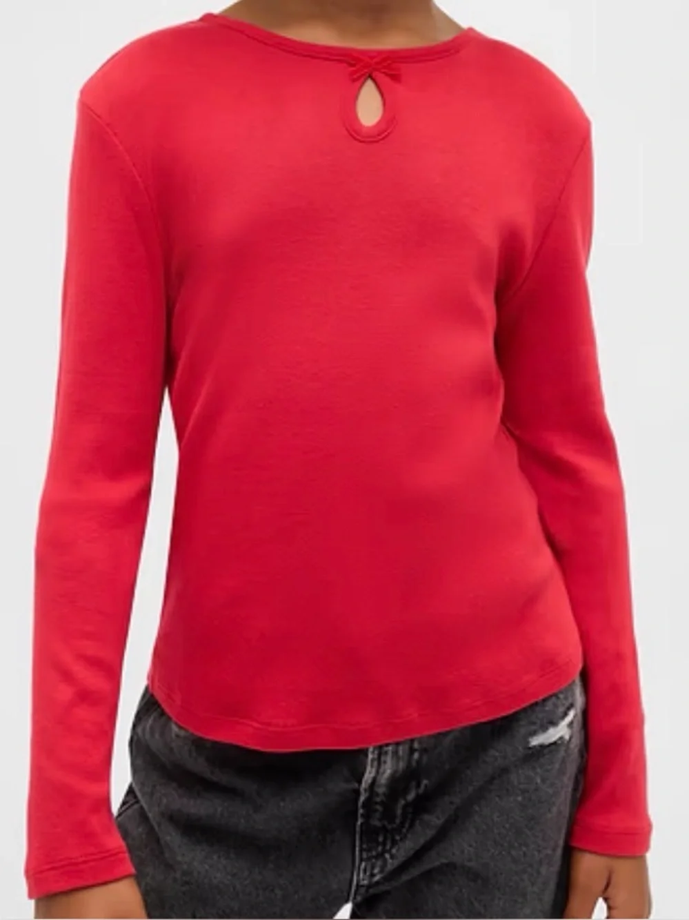 NWT GAP Kids Set of Two Cream Ribbed Top with Bows & Red Long-Sleeve Keyhole Top